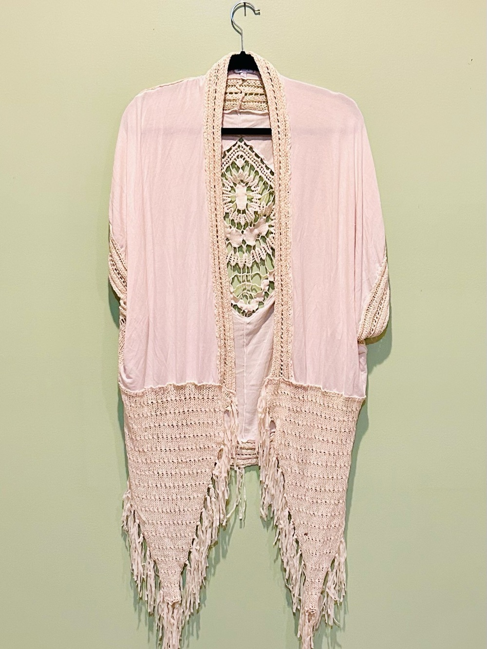 JODIFL Cream Crochet-Trim Fringe Kimono